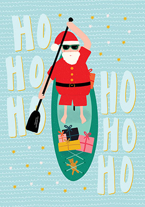 Santa Paddleboarding Christmas Card