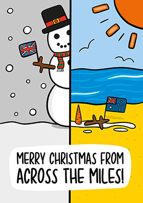 Across the Miles Beach Snowman Christmas Card