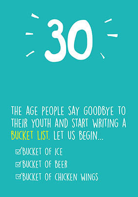 30th Bucket List Birthday Card
