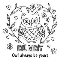 Mummy Owl Colour in Valentine's Day Card