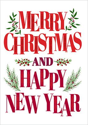 Merry Christmas Happy New Year Typographic Card