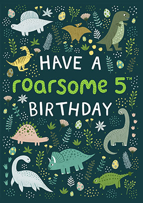 Roarsome 5th Birthday Dinosaur Card