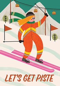 Tap to view Skiing Lets Get Piste Birthday Card