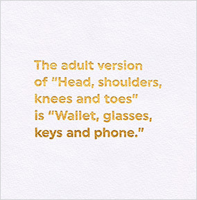 Wallet Glasses Keys and Phone Birthday Card