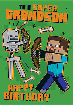 Minecraft Super Grandson Birthday Card