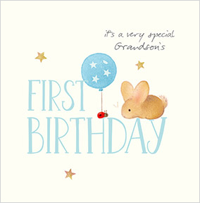 Watercolour Mouse Grandson 1st Birthday Card