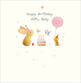 Happy Birthday Little Lady Watercolour Animals Card