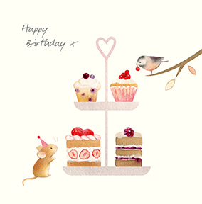Watercolour Cake Stand Birthday Card