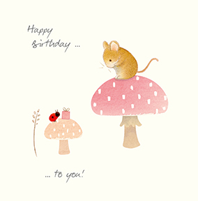 Watercolour Toadstool Mouse Birthday Card