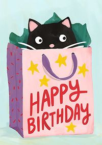Tap to view Giftbag Cat Happy Birthday Card