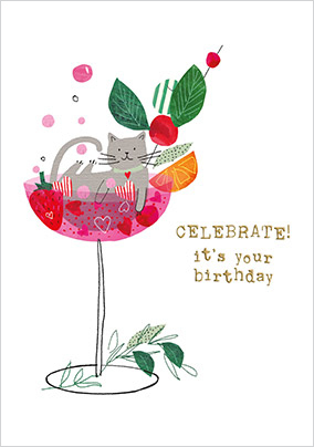 Cocktail Cat Birthday Card