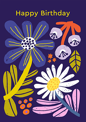 Contemporary Floral Print Birthday Card