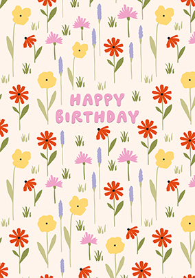 Spring Floral Print Happy Birthday Card