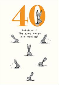 Tap to view Grey Hares Are Coming 40th Birthday Card