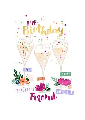 Beautiful Friend Champagne Flutes Card