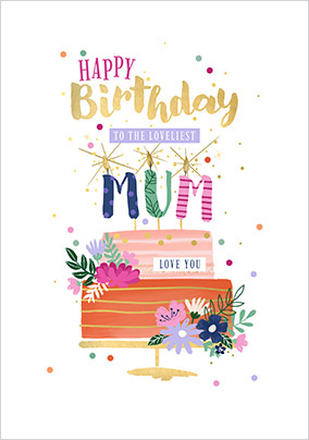 Happy Birthday Lovely Mum Floral Cake Card