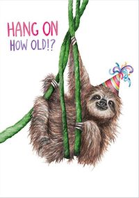Tap to view Hang On How Old Sloth Birthday Card