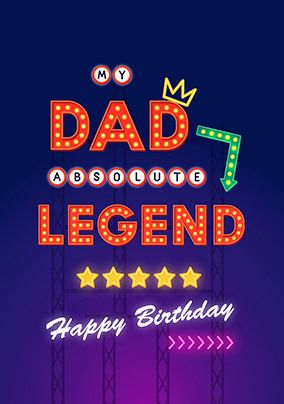 Photo of Neon Sign Absolute Legend Dad Birthday Card