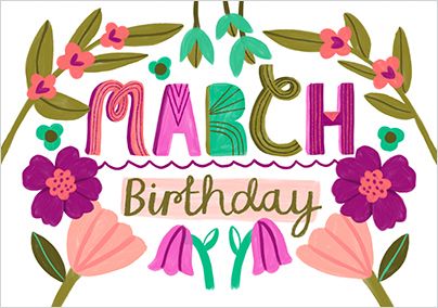 Photo of March Birthday Landscape Floral Card