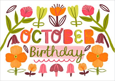 Photo of October Birthday Landscape Floral Card