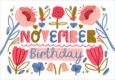Photo of November Birthday Landscape Floral Card
