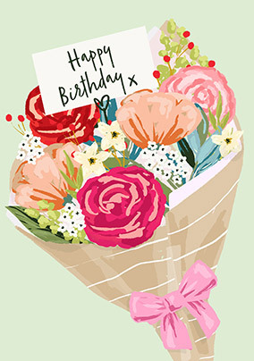 Graphic Floral Bouquet Happy Birthday Card