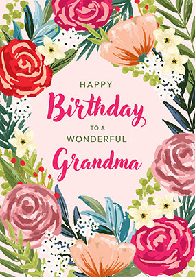 Happy Birthday Grandma Graphic Floral Card