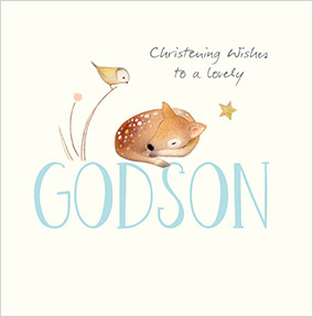 Watercolour Deer Christening Wishes Card For Godson