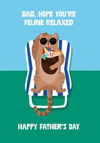 Tap to view Feline Relaxed Happy Father's Day Card