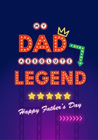 Tap to view Neon Sign Absolute Legend Dad Father's Day Card