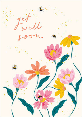 Flowers and Bees Get Well Soon Card