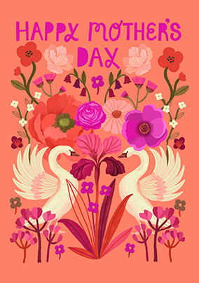 Happy Mother's Day Florals And Swans Card