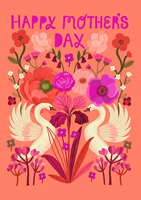 Photo of Happy Mother's Day Florals And Swans Card