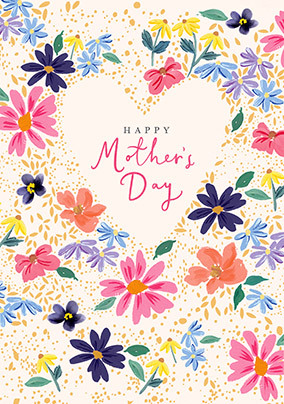 Happy Mother's Day Floral Heart Border Card