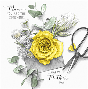 Life In Pencil Yellow Rose Square Mother's Day Card