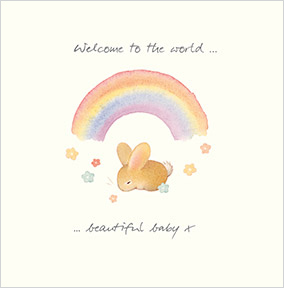Watercolour Bunny Rainbow New Baby Card