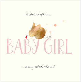 Watercolour Bunny New Baby Girl Card