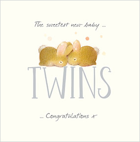 Watercolour Bunnies New Baby Twins Congratulations Card