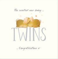 Tap to view Watercolour Bunnies New Baby Twins Congratulations Card