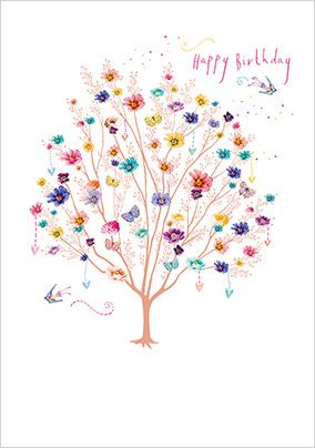 Photo of Happy Birthday Colourful Floral Tree Card