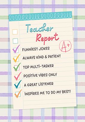 Photo of Thank You Teacher Report Card