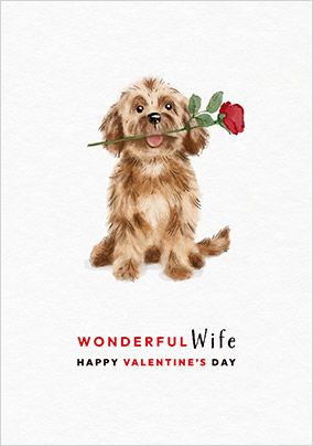 Photo of Dog with rose Wonderful Wife Valentine's Day Card