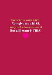 Tap to view Give me a Kiss Valentine's Day Card