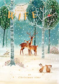 Tap to view Lovely Wife at Christmas Time Woodland Animals Card