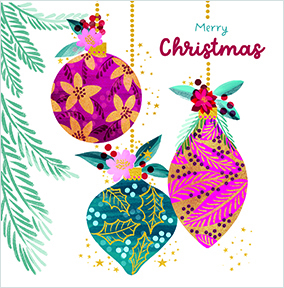 Decorative Baubles Square Merry Christmas Card