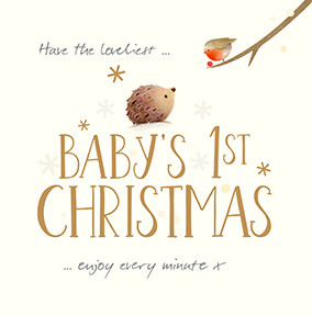 Baby's 1st Christmas Watercolour Hedgehog Card