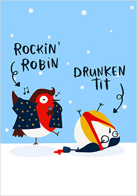 Rockin' Robin Drunken Tit Christmas Card