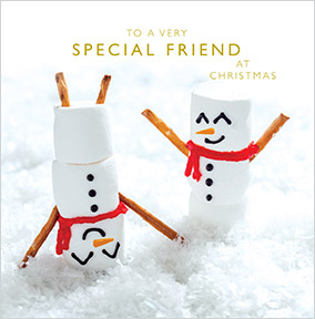 Special Friend Marshmallow Snowman Square Christmas Card