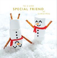 Tap to view Special Friend Marshmallow Snowman Square Christmas Card