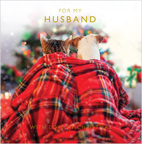 For My Husband Pets Square Christmas Card